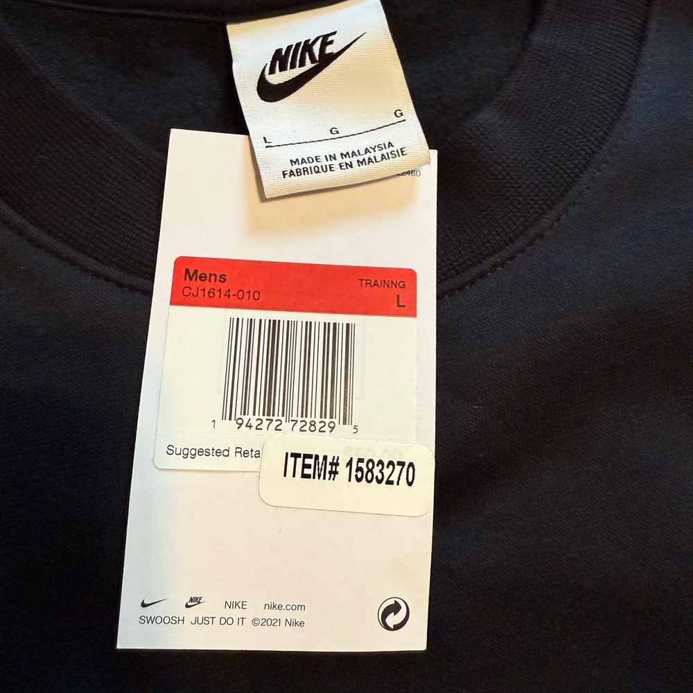 NWT Nike Men's Black Crew Neck Sweatshirt - Picture 2 of 2